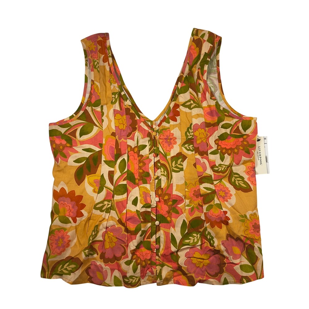 Liverpool Los Angeles Floral Print Sleeveless Blouse Top Large V Neck NWT